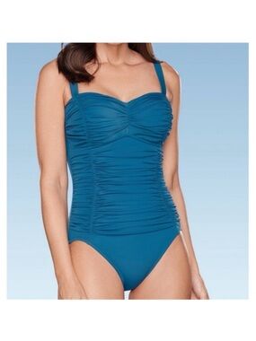 Aqua Green Women's Ruched One-Piece Swimsuit UPF 50